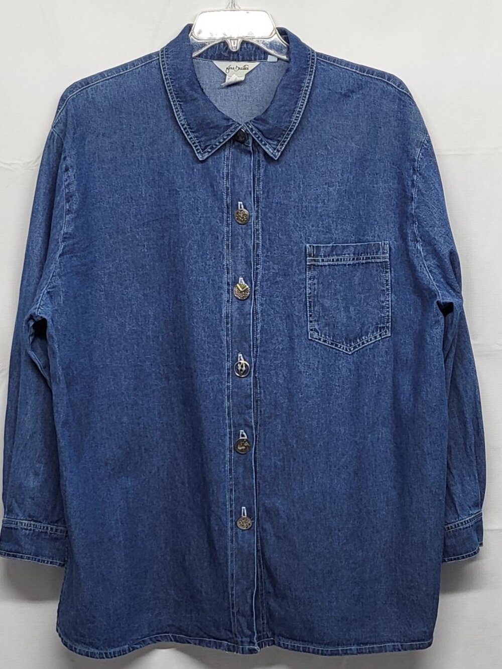 Vintage Fern Bratten Womens Denim Shirt Shacket 2X Metal Button Up Lagenlook USA